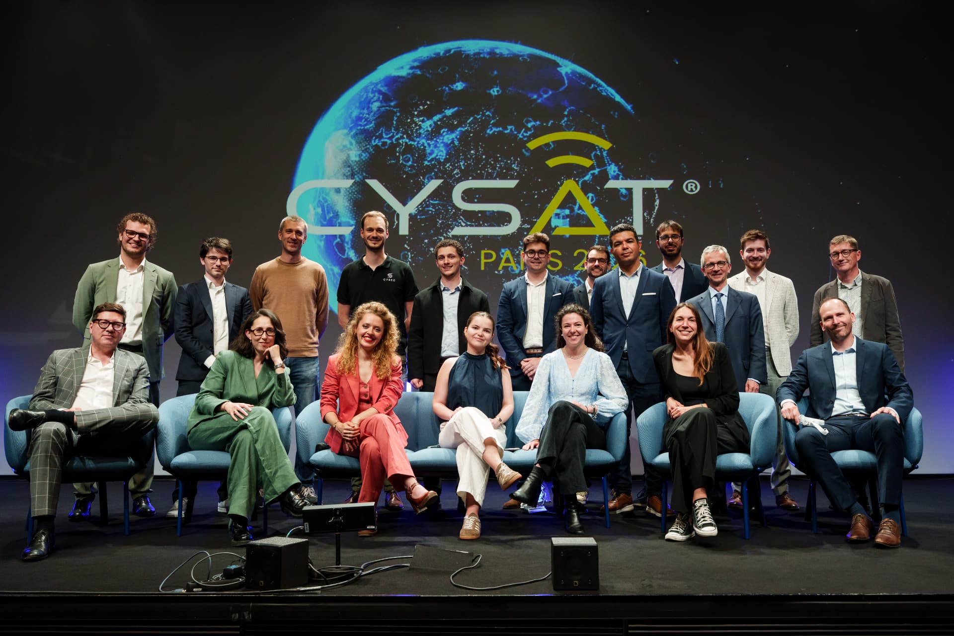 CYSAT Paris 2026 speakers group photo on stage